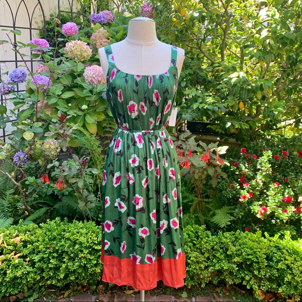 Anthropologie Mireille Pleated Dress Green Sz XS